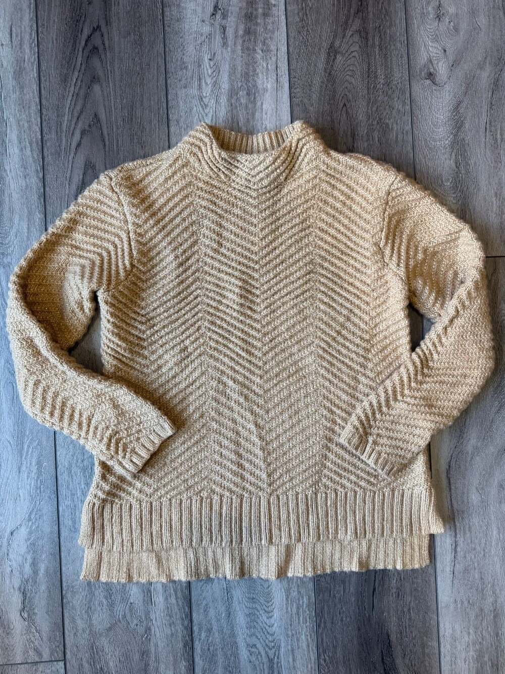 Talbots Chevron Mock Neck Sweater MP Petite Beige Metallic